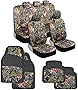 BDK Camo Car Seat Covers Full Set with Camo Car Floor Mats – Complete Interior Protection Set, Realistic Green Forest Camouflage Pattern, Camoflauge Interior Accessories for Auto Truck Van & SUV