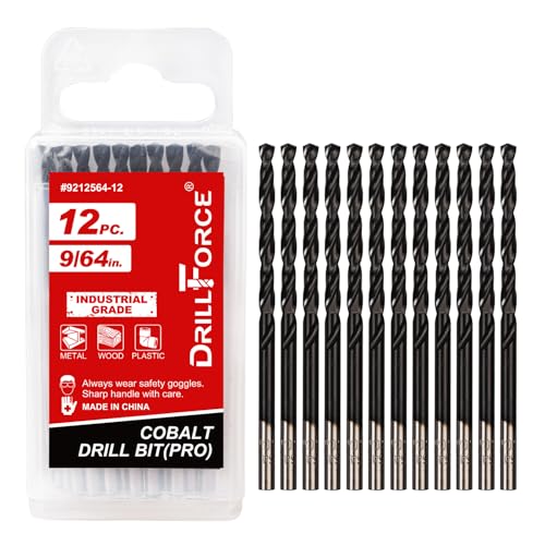 VALYRIANTOOL 12PCS 9/64 Cobalt Drill Bits Set (Pro) Industrial Grade M35 Titanium Aluminum Nitride for Hardened Metal Stainless Steel