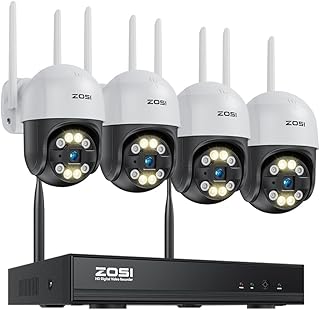 ZOSI 3MP Überwachungskamera Set WLAN Aussen, 4X Pan/Tilt IP Dome Kamera 355°/140° Schwenkbar, 2-Wege-Audio, Personenerkennung, Spotlight Alarm, ohne Festplatte