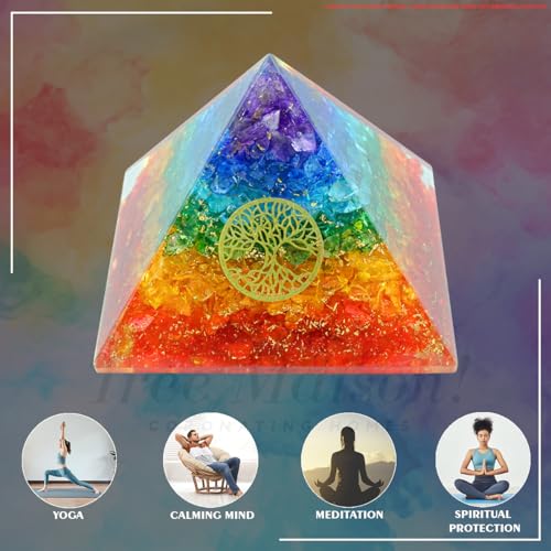 Image of 7 Chakra Orgone Tree Pyramid | 2 Inch | Crystal Healing Energy Generator | Reiki Meditation Pyramid | Vastu & Feng Shui Pyramid | Decorative Home & Office Gift