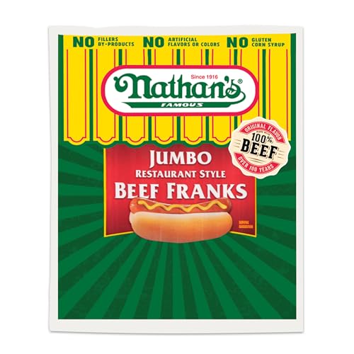 Nathan's Jumbo Restaurant Style Beef Hot Dogs and Franks, 12 oz