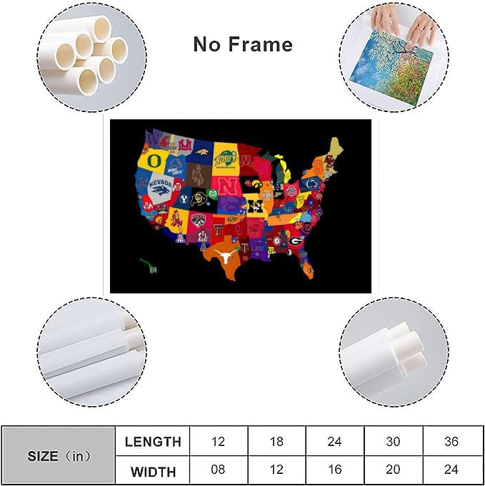 Miniatura 4 de Póster con logotipo de equipos de fútbol universitario, mapa de logotipo de equipos de fútbol universitario, mapa de rugby de la liga mayor, lienzo