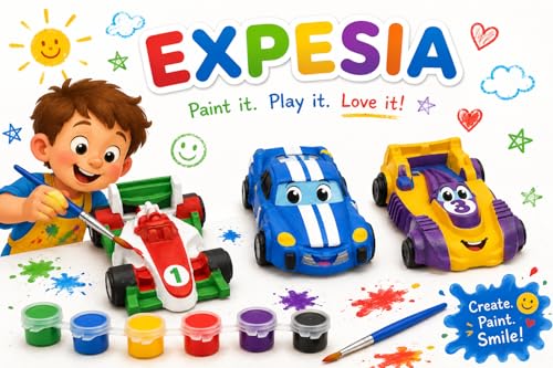 Image of EXPESIA DIY Sports Car Painting Kit for Kids, Plaster Toy Cars, with Paints and Brush, Creative Art and Craft Activity, Ages 3+ (6 Sports Cars)