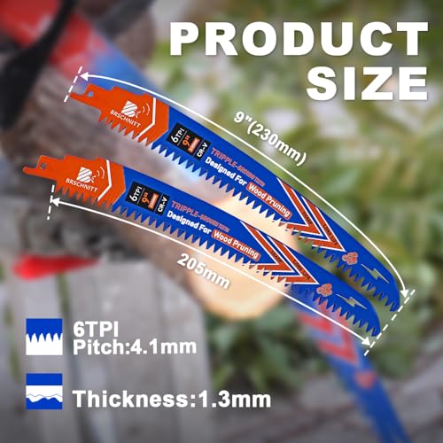Image of Japanese Teeth Reciprocating Saw Blades 9 inch 6PCS - Curved Edge Wood Pruning Saw Blades 6TPI for Tree Trimming,Wood Cutting,Cr-V Sabre Saw Pruning Blade