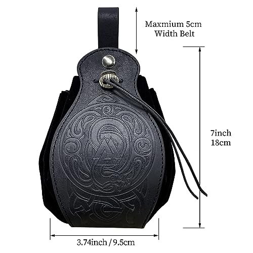 Medieval Viking Belt Pouch Black Faux Leather Belt Bag Retro Portable Drawstring Purse Renaissance Dice Bag for LARP Ren Faire - Image 4