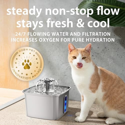 Veken Innovation Award Winner Stainless Steel Cat Water Fountain, 108oz/3.2L Pet Fountain with 4 Replacement Filters & 4 Pre-Filter Sponges & Silicone Mat, for Cats, Dogs (Silver) — view 2
