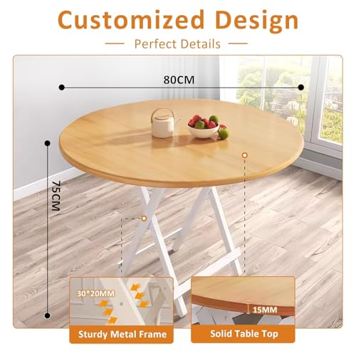Image of Multi-Purpose Portable Foldable Wooden Table Desk with Durable Powder Coated Finish - Perfect for Home, Dining, Study, Coffee Table,Compact Spaces Pre-Assembled (L*81,B*80,H*75) cm.