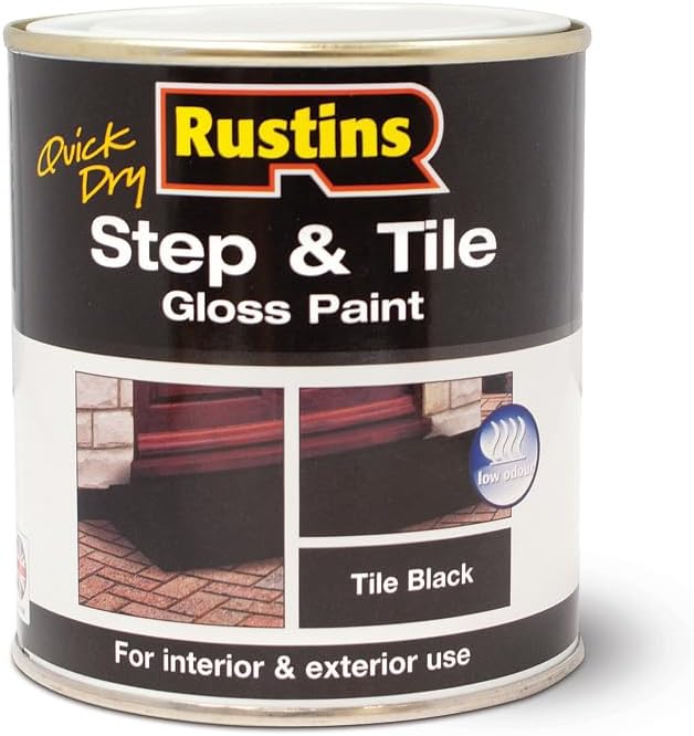 RUSTINS Step & Tile Paint Black 250ml – Hard-Wearing Floor Coating for Concrete, Stone & Brick – Durable, Slip-Resistant Finish for Indoor & Outdoor Use – Available in Red & Black
