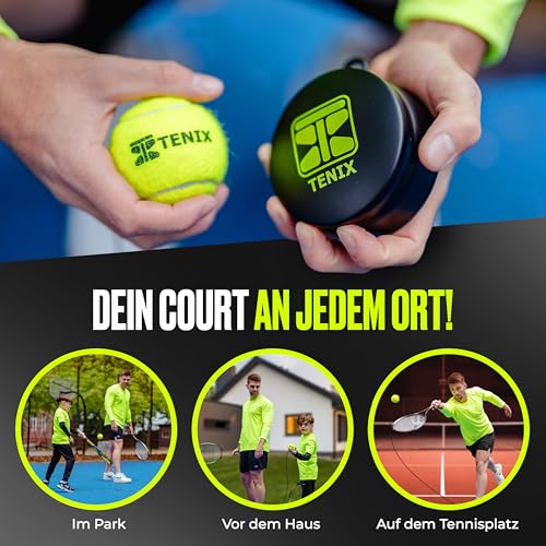 TENIX® Tennis-Trainer Set [mit Power-Grip-System] Tennis Trainingsgerät für Kinder & Erwachsene | Tennis alleine Spielen im Hof, im Park, auf dem Tennisplatz | Hole dir deinen Selbst-Trainer!