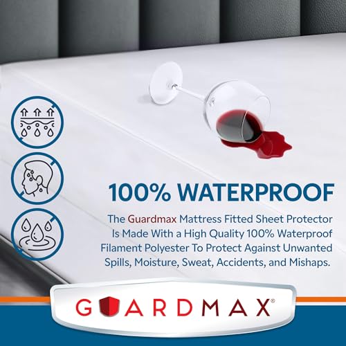 Image of Guardmax Jersey Knitted Split King Size Mattress Protector - Waterproof & Dust Mite Proof Mattress Cover with Stretchable Pockets - Soft, Comfortable, & Noiseless Waterproof Fitted Sheet.(78x80X15)