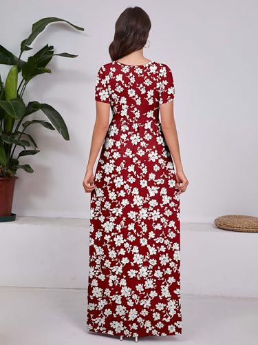 Image of DEARCASE Maxi Dress for Women Short Sleeve Casual Summer Loose Plain Comfy Long Dresses with Pockets