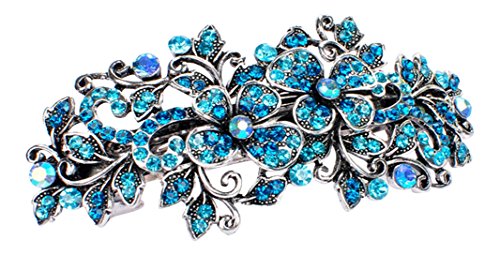 Preisvergleich Produktbild Strass Haarspange Haarschmuck Hochzeit Braut Blume Haarclip Silber Türkis 9 cm