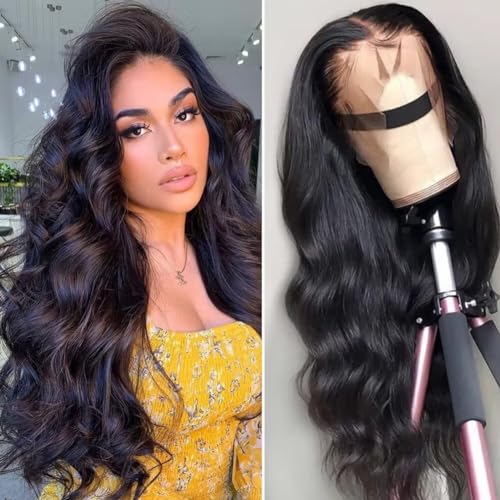 CLASSINE 13x4 Human Hair Wigs for Black Women Lace Front Wigs Human Hair Body Wave Glueless Lace Frontal Wigs Pre Plucked Bleached Knots Natural Color Body Wave Wigs 16 INCH