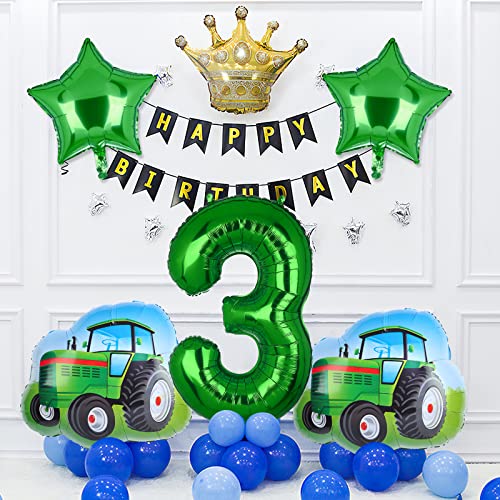 5Pcs Tractor Balloons, Green Tractor Birthday Number Mylar Foil Balloon Farm Theme 3Rd Birthday Party Supplies Decor (3Rd) #TOP6