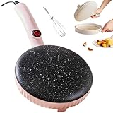 Crepera Instantánea 600W Portátil, Máquina de Panqueques con Control Automático de Termostato, Superficie Antiadherente con Recipiente y Batidor, Interruptor Independiente Style B Pink