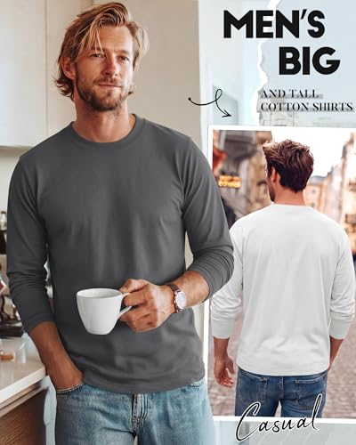 Image of August Alley 4 Pack Men's Big and Tall Cotton Shirts L-7xl, Long Sleeve Oversized Tops Loose Casual Large T-Shirts Basic Tee