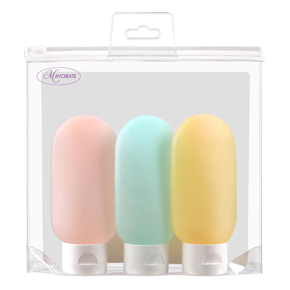 Maycreate3 Pcs Travel Bottles Set, 60ML Travelling Bottles for Toiletries Kit Refillable Squeeze Container, Leak Proof Toiletry Bottles with Lids for Shampoo Lotion Body Wash, BPA-Free