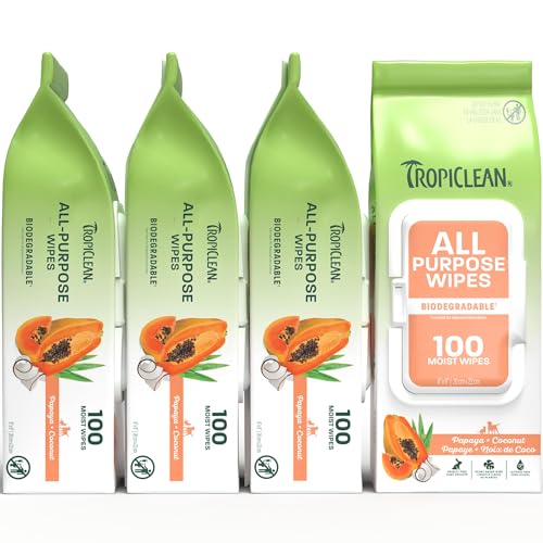 Image of TropiClean Papaya & Coconut Dog Wipes for Paws and Bottom | Deep Cleaning Dog Grooming Wipes | Safe for The Face | Cat Friendly | 400 Count