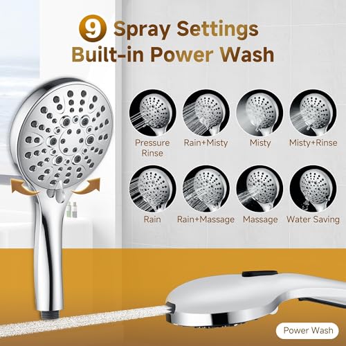 Image of BRIGHT SHOWERS Rain Shower Heads System Including 9 Inch Rainfall Shower Head and Handheld Shower Head with Height Adjustable Holder, Solid Brass Rail and 60 inch Long Stainless Steel Shower Hose, Chrome