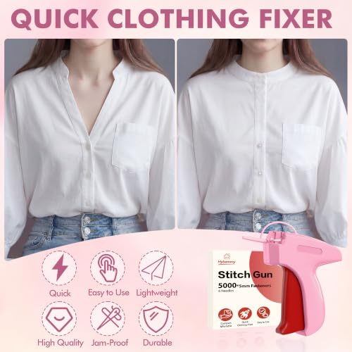 Image of Stitch Gun for Clothes, Tagging Gun, Quick Clothing Fixer, Rose | 5000 Fasteners, 0.04 inch Fine Needle, 6 Needles, Portable, Handheld, Compact, Lightweight, Easy to Use, Versatility, Durable