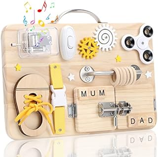 Wooden Busy Board for Toddlers, Handmade Montessori Sensory Toys Acitivity Travel Board for Early Development and Autism, Preschool Educational Gifts with Basic Life Skills Fine Motor Skills