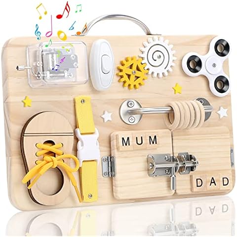 Wooden Busy Board for Toddlers, Handmade Montessori Sensory Toys Activity Travel Board for Early Development and Autism, Preschool Educational Gifts with Basic Life Skills Fine Motor Skills Cover