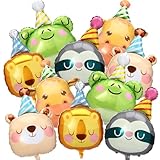 Civaner 10 Pcs Jungle Safari Animal Foil Balloons Animal Birthday Party Decor Bear Giraffe Lion Frog Sloth Aluminum Foil Balloons for Woodland Baby Shower Wedding Gender Reveal Party Supplies