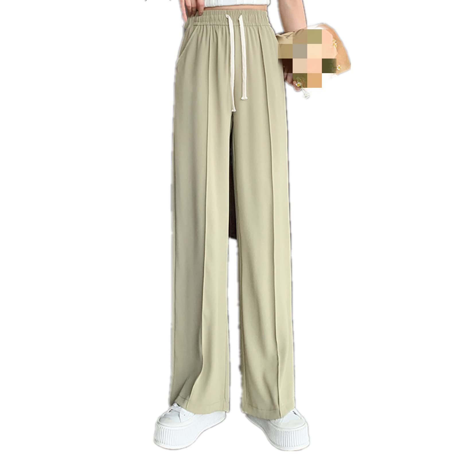 Fashion Womens Casual Workplace Temperament Trousers Loose All-Match Straight Pants Commuter Trousers Khaki 2XL