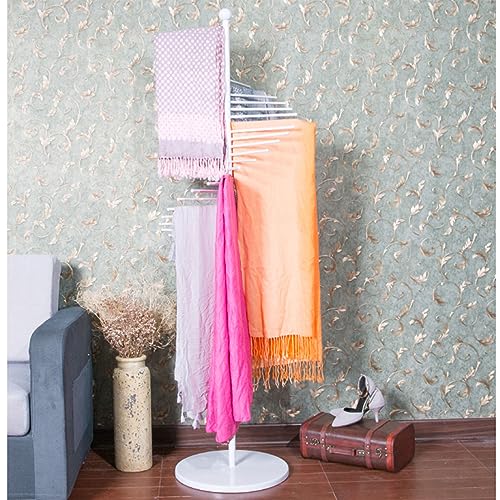 UWYTGF Freestanding Scarf Hanger Tie Holder Display Rack,Metal Silk Scarf Hanging Rack,Belt Shawl Hanger Hijab Organizer for Clothing Store Commercial Home,Towel Rack Clothes Di,White,Height 150Cm