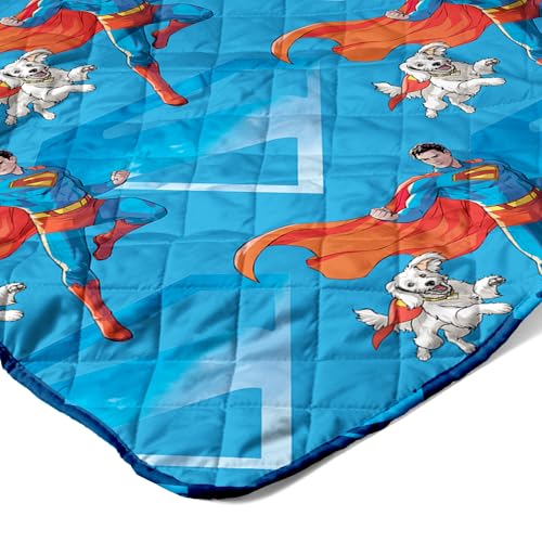 Image of Northwest DC Comics Superman Above Metropolis Reversible Quilted Throw Blanket, Comfy Iconic Throw, Adults Boys Girls, Legendary Superhero Bedding for Bed, or Couch, 60 x 80 inches