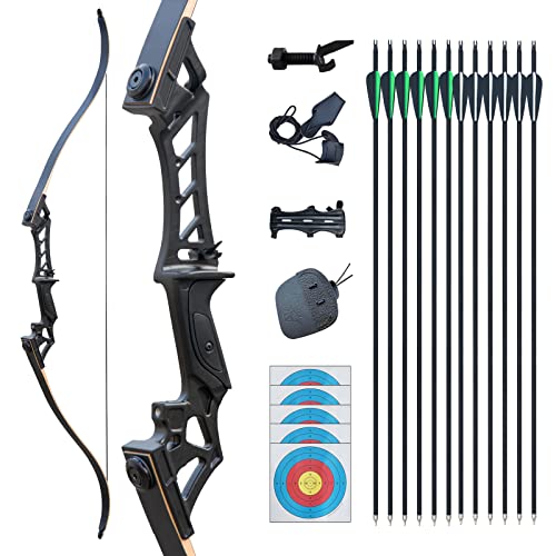 Tongtu 57' 30-60LBS Takedown Recurve Bogen und Pfeil Set Rechte Hand Bogenschießen Jagd für Outdoor mit Carbonpfeile Zielübungen 30 35 40 45 50 55 60LBS