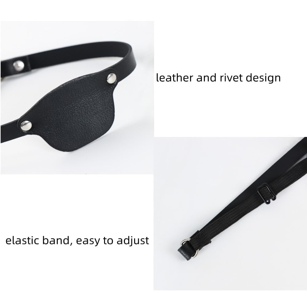 IBLUELOVER Pirate Eye Patch Medieval Eye Cover Adjustable Pirate Captain Fancy Dress Black PU Leather Eyepatch for Halloween Costume Prop Carnival Role Play - Image 4