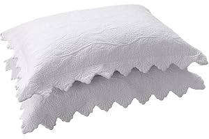 Embroidered Cotton Quilted Pillow Shams, Vintage Floral Pillow Cases