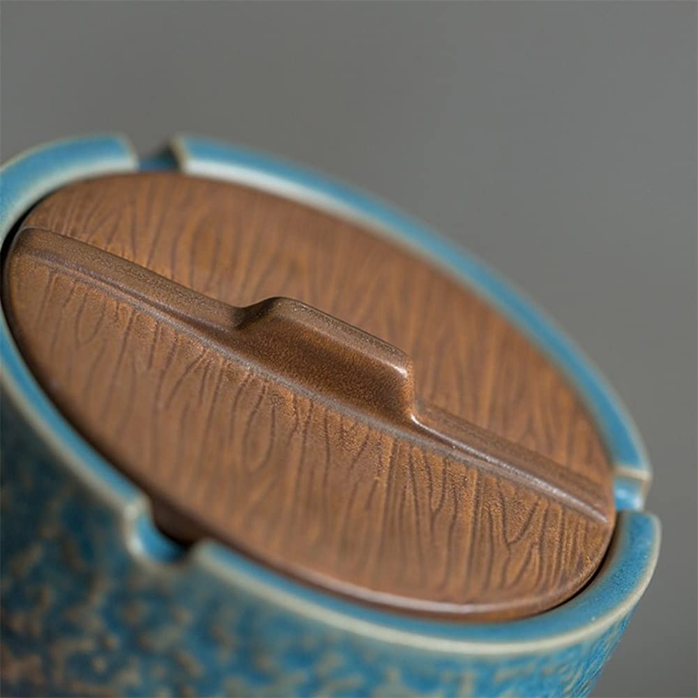 Posacenere blu con coperchio Posacenere in ceramica da esterno per coperchio esterno Posacenere con coperchio marrone Posacenere per erba con 3 fessure