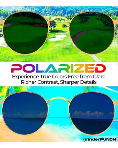 grinderPUNCH Classic Retro Sunglasses for Women Men, UV400 Protection Lens and Lightweight Men Sun Glasses Small Circle Metal Frame (Rose Gold Metal Frame/Brown Lens)4