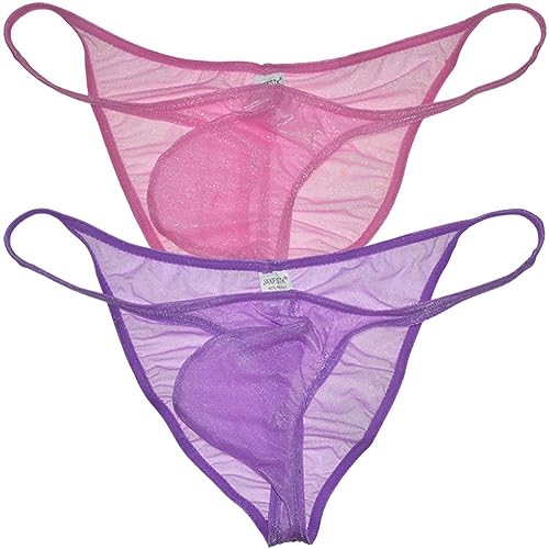 Men's Sheer Posing String Bikini Briefs Ruched Back Underwear Male Pouch Cheeky Briefs Gloss C-thru Mesh Underpants