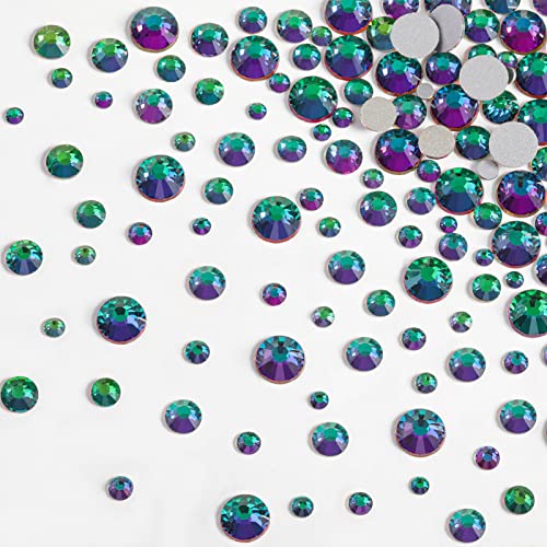 Image of Beadsland Rhinestones for Makeup,8 Sizes 2500pcs Green Flatback Rhinestones Face Gems for Nails Crafts with Tweezers and Wax Pencil,Green Volcano,SS4-SS30