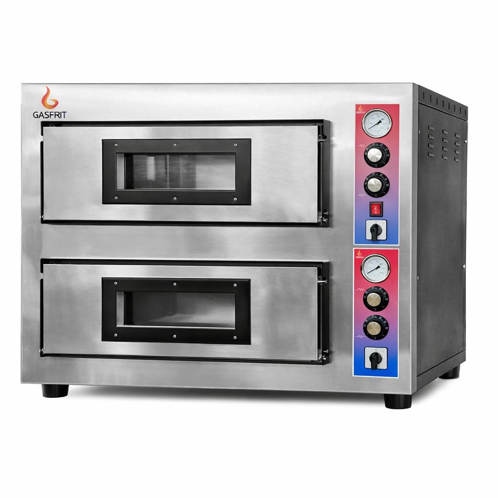 Horno de Pizza Eléctrico Industrial Profesional 220V – 4 o 6 Pizzas Ø33 cm – 1 o 2 Plantas – Piedra Refractaria – 50-500°C – 4.800W / 8.400W / 9.600W – Uso Profesional