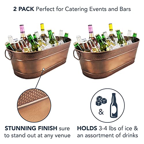 Brekx Colt Copper-Finish Hammered Galvanized Beverage Tubs, Drink Bucket For Parties, 15 Quarts, Set Of 2 #TOP3