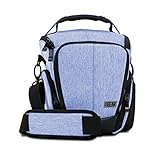 USA GEAR Camera Case for Digital SLR (Blue) w/Soft Cushioned Interior, Zippered Accessory Pockets, Adjustable Carry Strap - Compatible w/Nikon D3300 / D3400 / D5500, Canon Rebel T6 / T6i / T5 & More