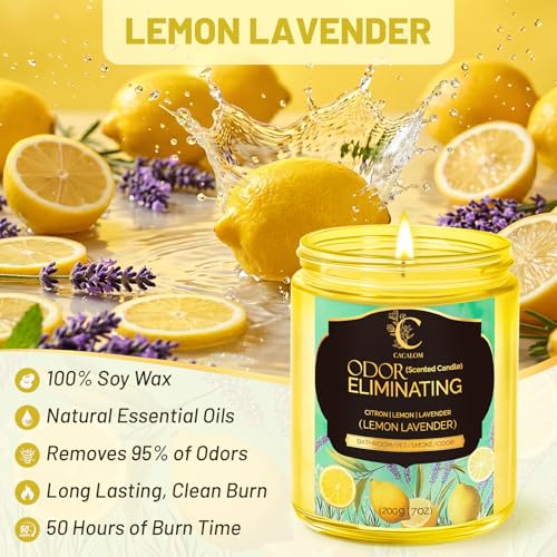 Image of Odor Eliminating Candle, Soy Scented Candles, Lemon Lavender 7oz