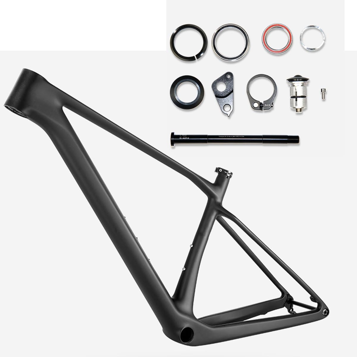 Rama z włókna węglowego 29 15,4/17,3/18,9/20,9" do roweru górskiego Boost 12 x 148 mm, oś wtykowa, hamulec tarczowy, Hardtail Press-Fit BB92, wewnętrzna prowadnica pociągu (XL-29 20,9")