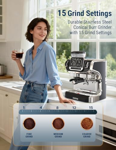 Image of COSTAR Professional Espresso Machine with Grinding & Frothing, 20 Bar Coffee Machines with LED Screen, Coffee Maker Machine for Home /Office, 1.8L Removable Water Tank for Cappuccino, Latte