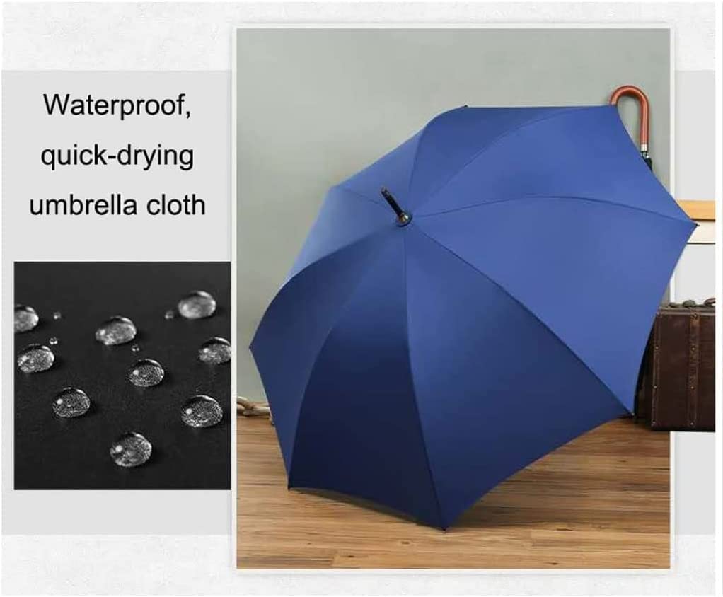 Parasol Parasol Golfowy Wiatroszczelny Bardzo Mocny Parasol W Sztyfcie Vintage Uchwyt Hakowy Drewniany Automatyczny Parasol Z Otwartym Baldachimem Parasole Przeciwdeszczowe(Blue)