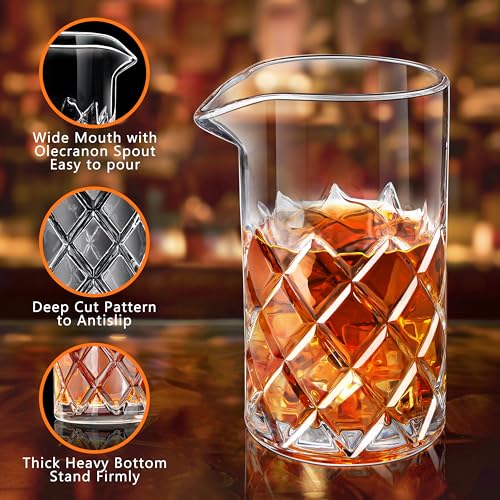 LIGHTEN LIFE Cocktail Mixing Glass Set,Bar Mixing Set with 20oz Crystal Thick Bottom Glass,Spoon, Jigger,Strainer and Muddle,5 Pieces Cocktail Mixing Glass Kits Perfect for Amateurs and Bartenders - Thumbnail 3