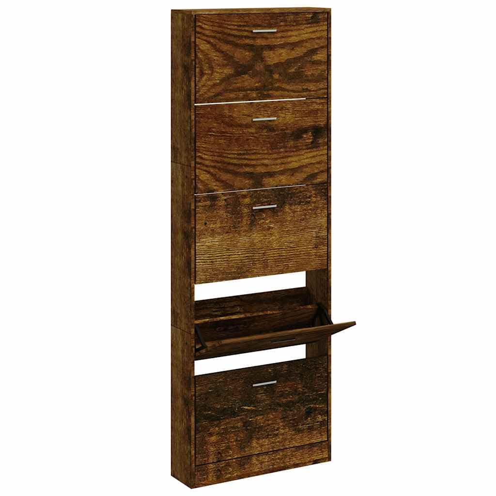 Kompozytowa drewniana szafka na buty, 5 szuflad, 59x17x169 cm, odcień