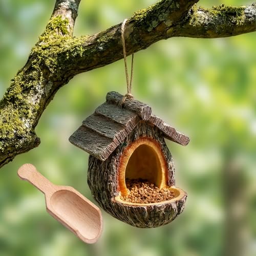 Treehouse Bird Feeder for Outdoors, Waterproof Resin Birdhouse with Seed Tray - Open Design Garden Decor for Patio Yard (1)