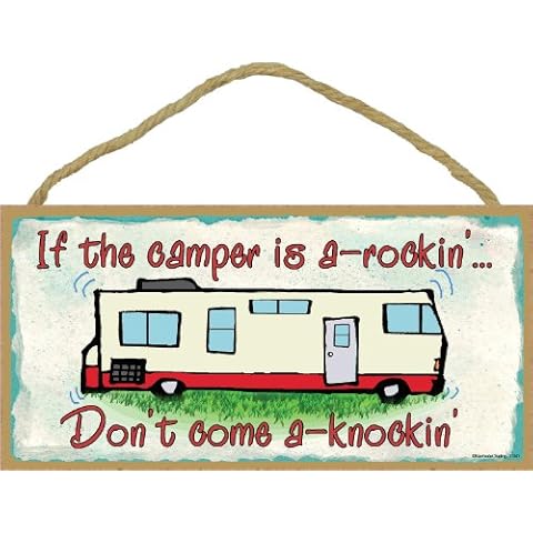 If the Camper Is a Rockin Don't Come Knockin Rv Travel Trailer PVC Sign Wall Plaque 5"x10" Cover