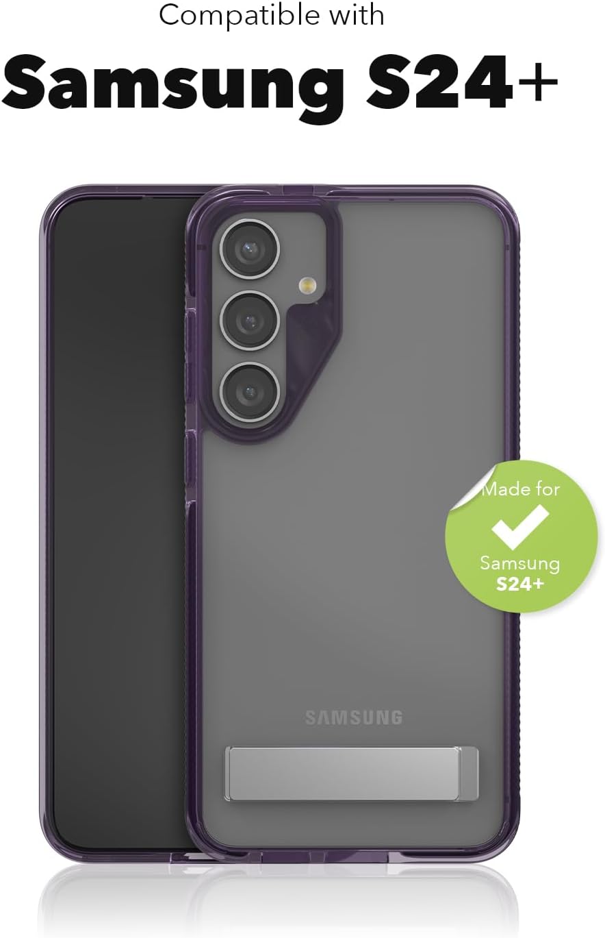 ZAGG Santa Cruz Samsung Galaxy S24+ Case with Kickstand - Graphene-Enhanced, Drop-Resistant up to 13ft, Ultra Slim, Clear Case with Color Accents, Grape Purple
