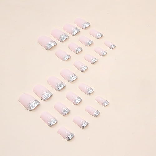 Miniatura 2 de Uñas postizas a presión en forma de ataúd europeas brillantes, totalmente cubiertas con diseño de purpurina, uñas postizas reutilizables para